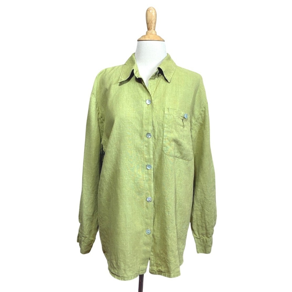 Willow Medium Green Linen Button Tunic Top Beach Natural Clean Beauty Lagenlook